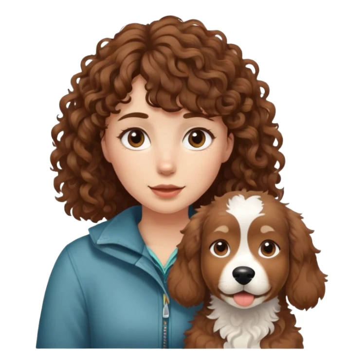 A girl with curly brown bangs and a brown Alaskan dog sticker