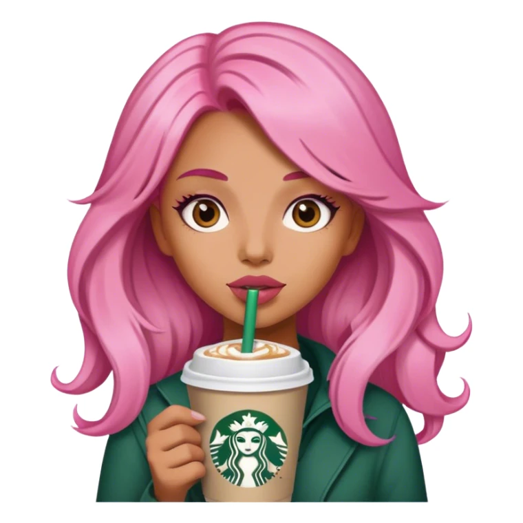 Girl big lips holding Starbuck with pink hair sticker