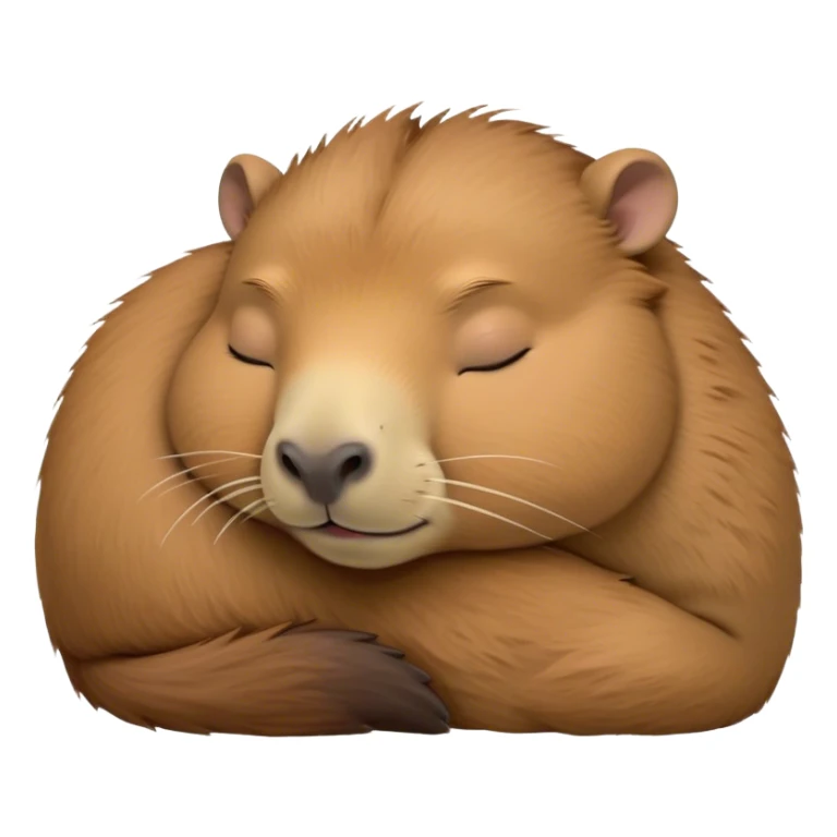 Meme-Worthy Cute Sleeping Capybara Portrait Emoji, Head resting peacefully with a contented smile, showcasing luxuriously soft, fluffy fur and a characteristic capybara head with a broad snout and small, gentle ears, with eyes gently closed in serene slumber, Simplified yet hilariously adorable features, highly detailed, glowing with a soft, drowsy natural light, high shine, relaxed and utterly lovable, stylized with an air of playful laziness, bright and heartwarming, soft glowing outline, capturing the essence of a sleeping capybara that feels destined to become the next viral sensation of adorable rest! sticker