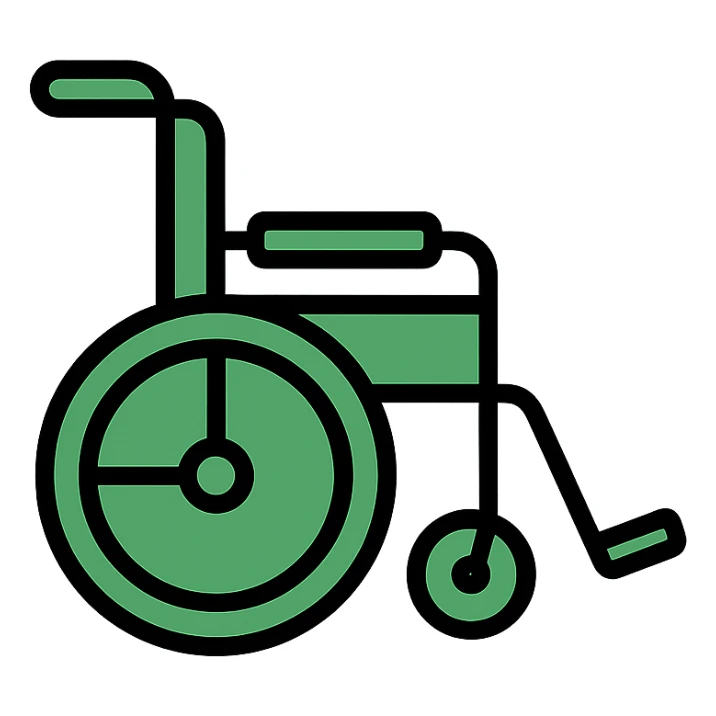 classic green wheelchair, side view, minimal style, lineal color icon with black outlines sticker