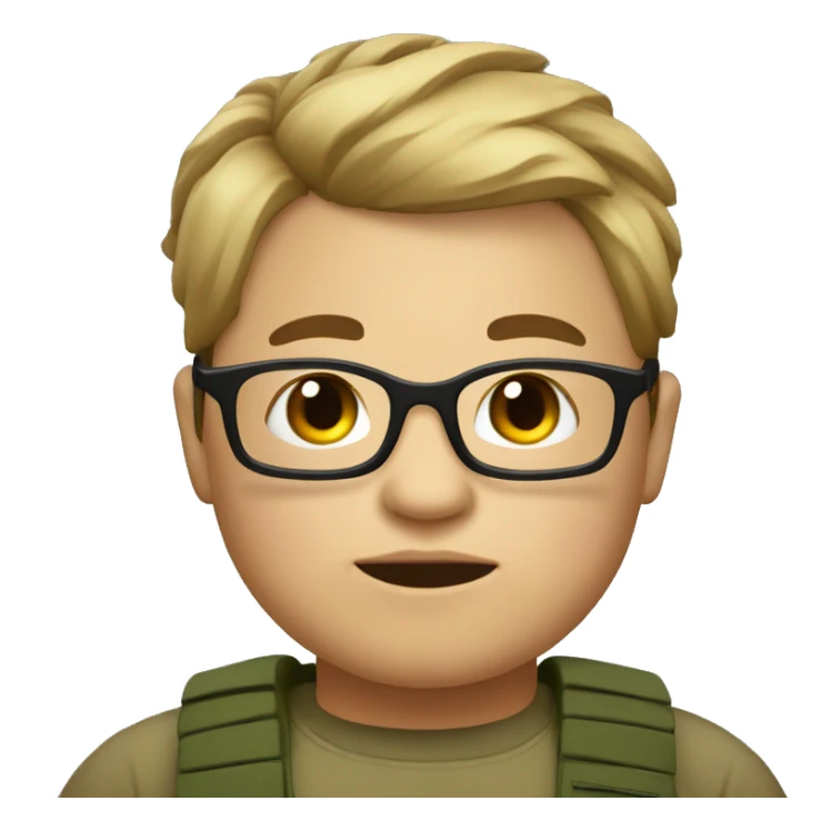 A litle chubby  boy with army style  hairs and transparent specs sticker