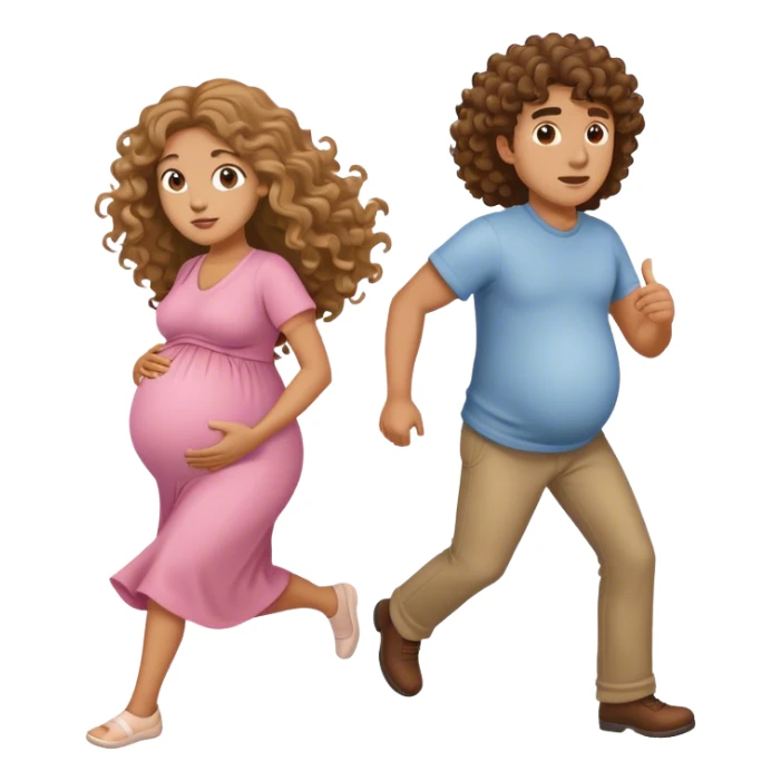 long curly hair medium skin tone man chasing pregnant lady sticker
