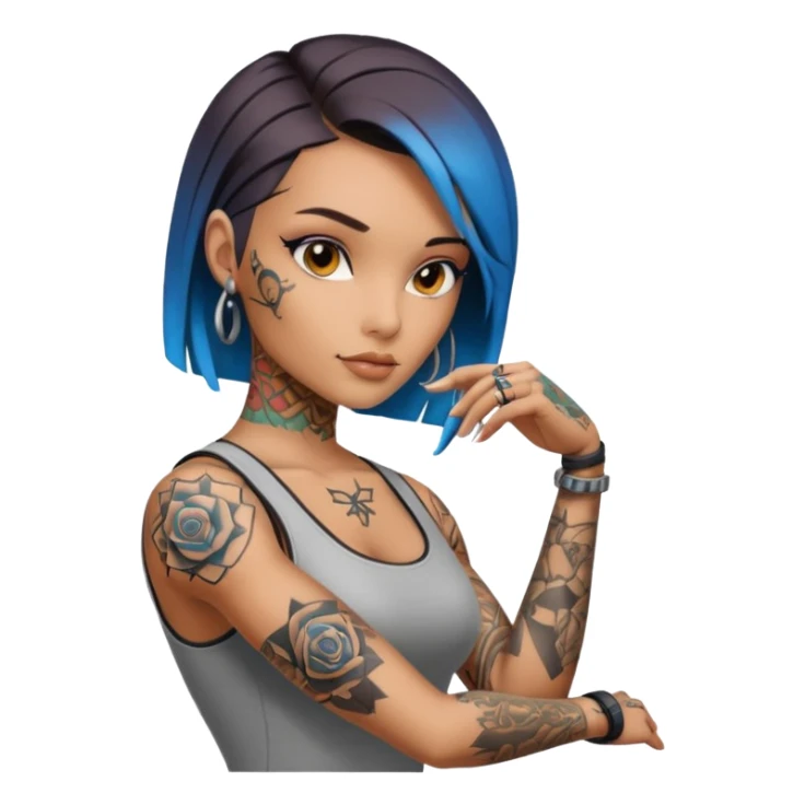 a cool looking ai robot half human sexy female tattoo artist sticker