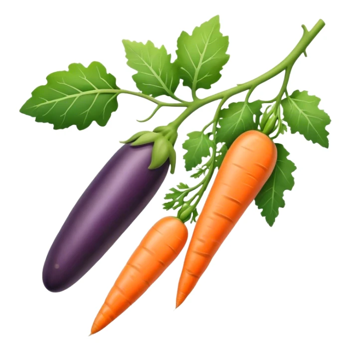 eggplant, cucumber, big carrot, on a branch sticker