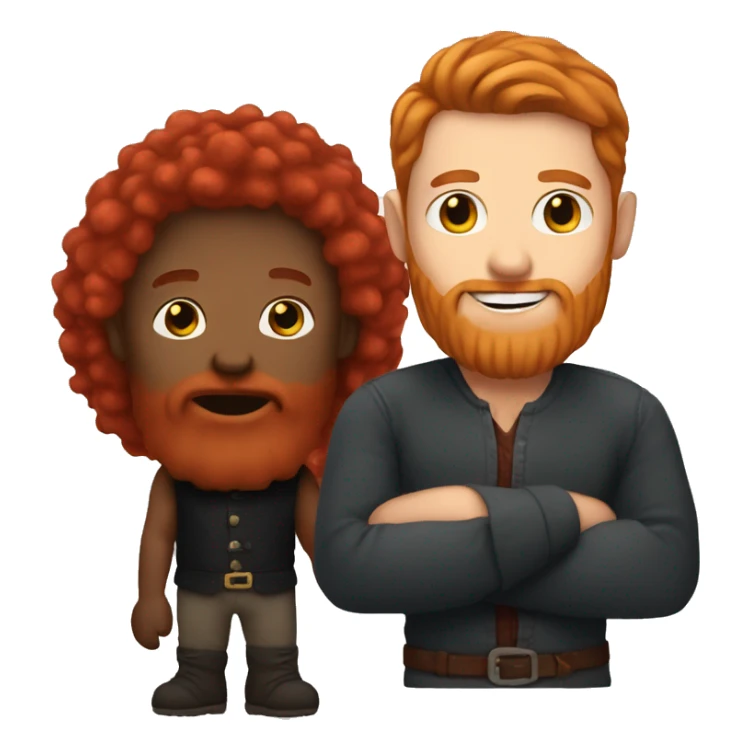 White man with beard and red hair holding a black dwarf sticker