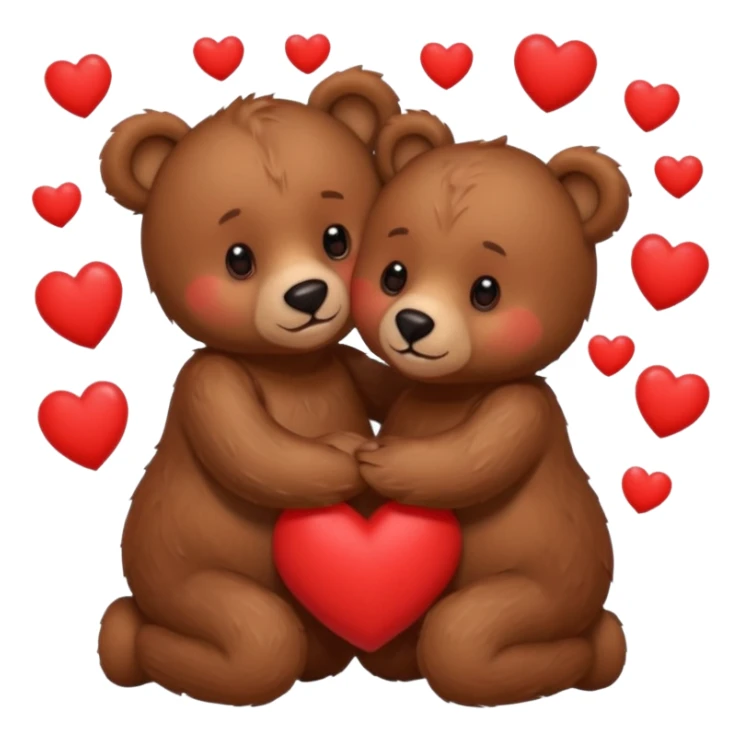 girl bear and boy bear hugging, surrounded by hearts, playful and loving sticker