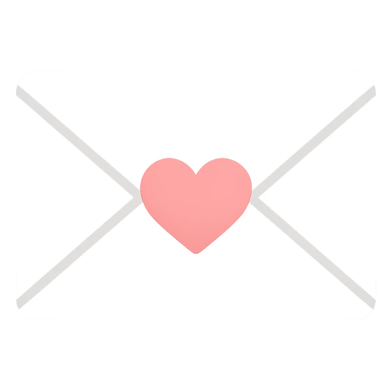 white envelope with a heart seal in the center, flat color icon style sticker