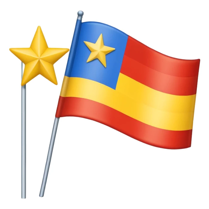 A flag with nine horizontal stripes, alternating red and yellow, starting and ending with yellow. On the left side, a blue triangle pointing to the center, with a white five-pointed star inside. sticker