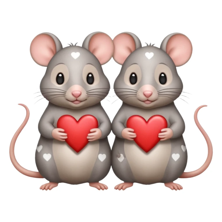 two fat little rats holding hearts one grey with white spots one warm brown sticker