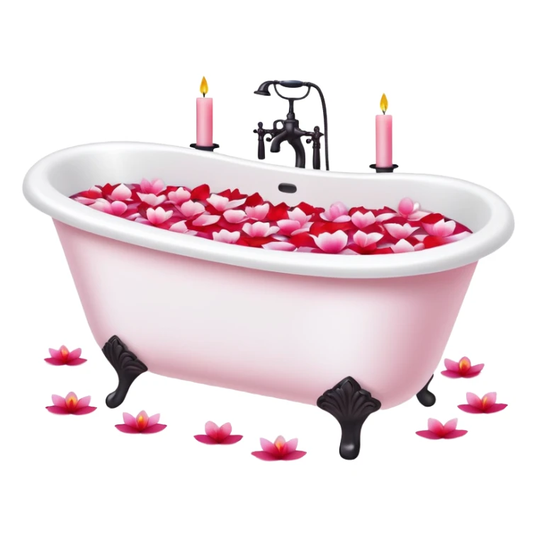 A white bathtub with flower petals and scented candles, romantic lush warm colors sticker