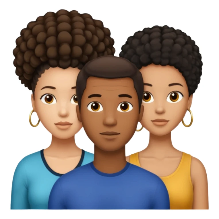 biracial half white half black American man with short brown hairwith two black african women both are African one is light skin black and one is medium tone black with african hair styles sticker
