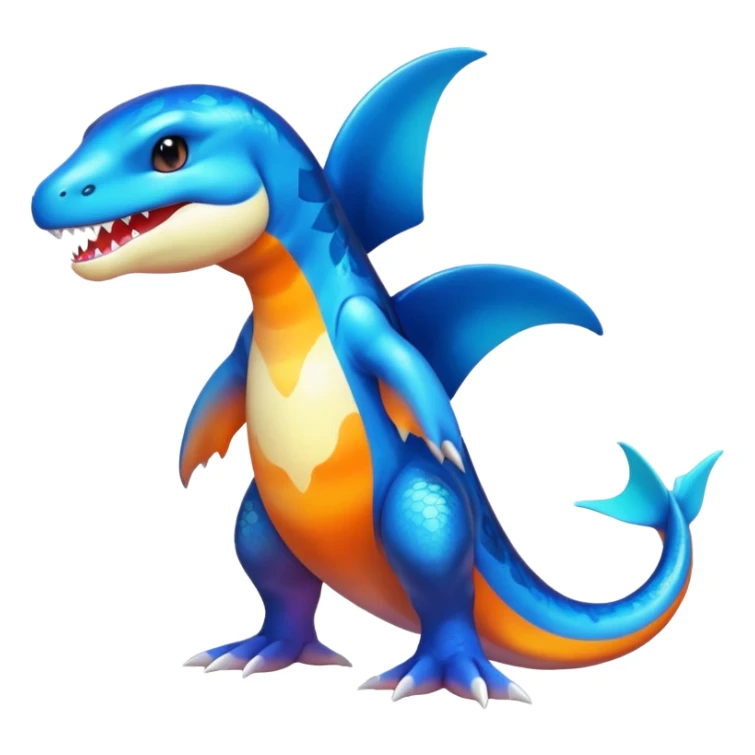 white blacks colorful gradient shiny glossy Fakémon-Digimon-orca-reptile-charizard-feraligatr-lizard-creature-hybrid (full body) sticker
