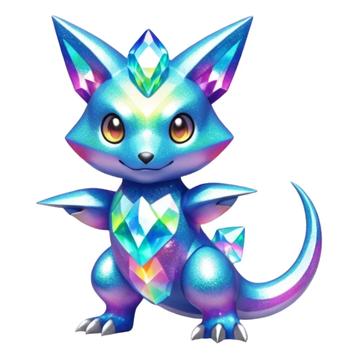 Glitter-dusted Crystaline Light-refracting Prismatic Pokémon-Fakémon-Digimon-Creature, (full body) sticker