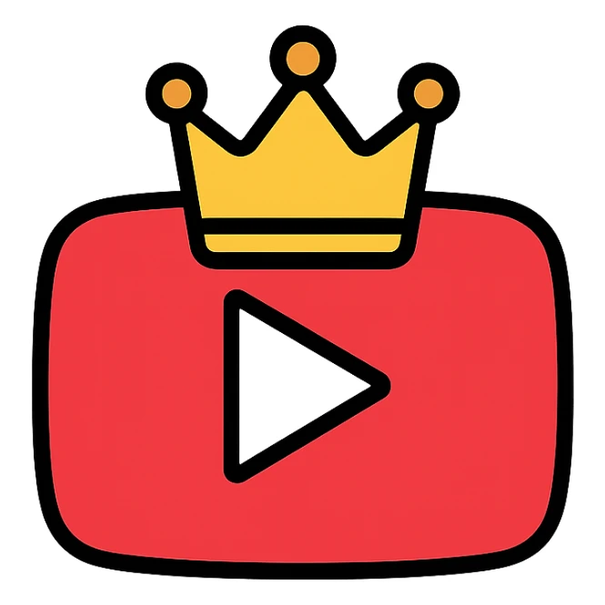 minimal YouTube subscriber Discord role icon, predominantly red, YouTube play button with a small crown, flat background sticker
