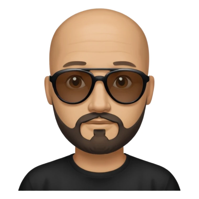 Bald man, wearing black fashion sunglasses, goatee beard sticker