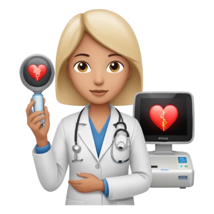 Cardiac sonographer with Philips ultrasound machine sticker