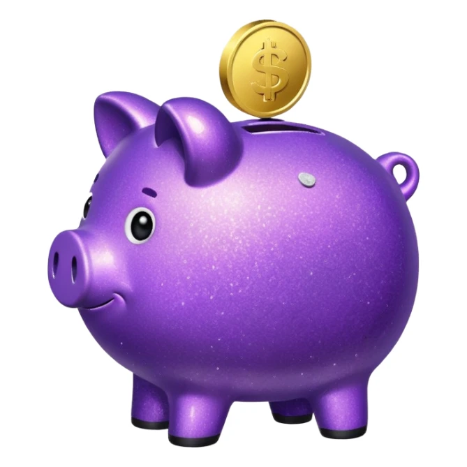 money in a glitter purple piggy bank sticker