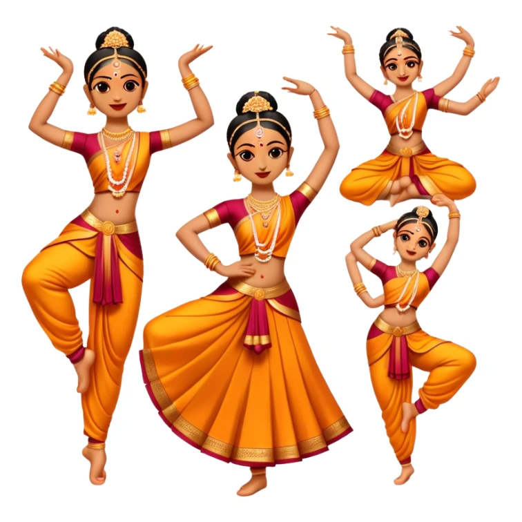 cinematic-realistic-bharatanatyam-dance-emoji,-depicted-as-an-elegant-classical-indian-dance-performance-with-graceful-poses,-intricate-costumes,-and-expressive-hand-gestures,-rendered-with-rich-textures-and-warm-dramatic-lighting sticker