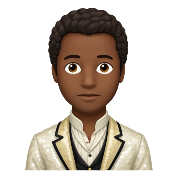 Solomon Northup with dark brown hair, Ivory sequin outfit  sticker