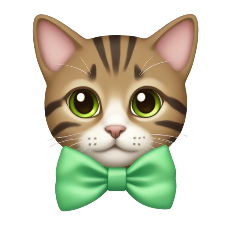 kawaii brown tabby with green eyes and pastel green bow on ear sticker
