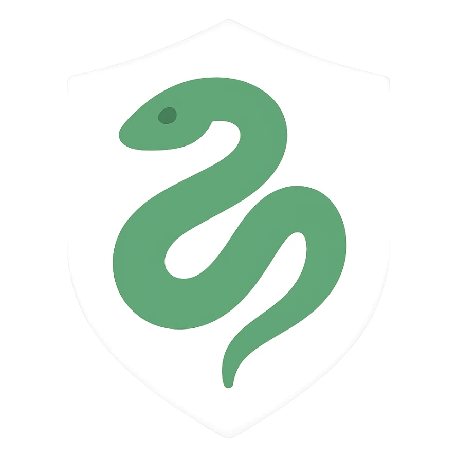Minimalist Slytherin house icon, serpent, green and silver color scheme sticker