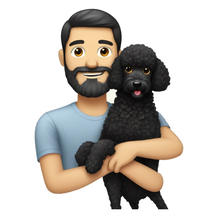 Black-haired and white guy with beard hugs black poodle dog  sticker