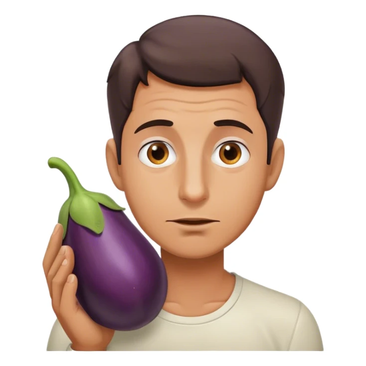 A man savoring an eggplant, his gaze betraying wonder at this fresh vegetable. sticker
