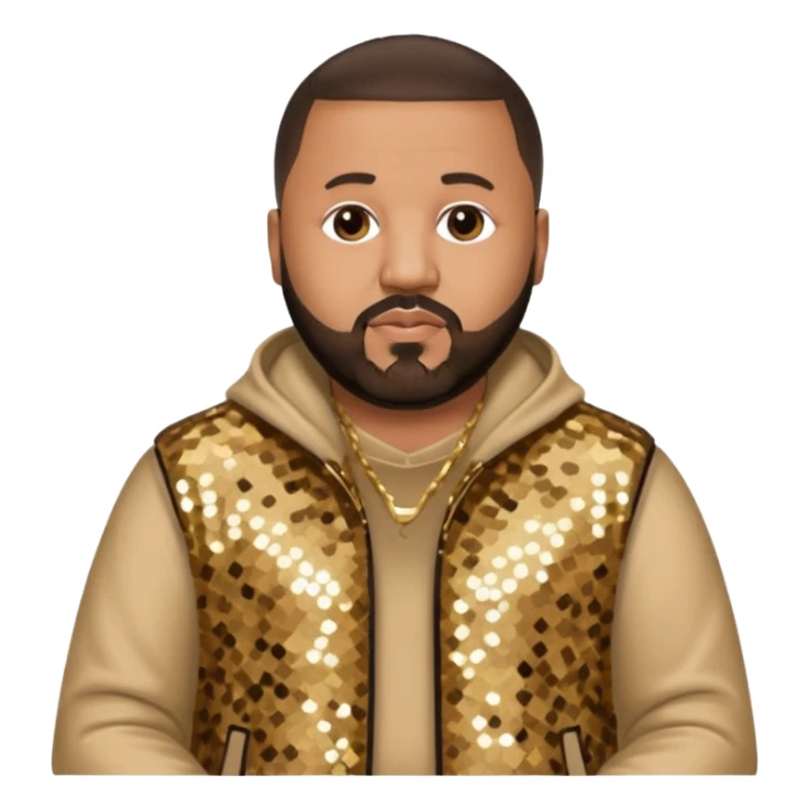 DJ Khaled with dark brown hair, beige sequin outfit sticker