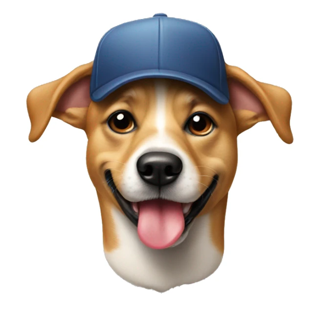 dog sticking out his tongue with a cap sticker