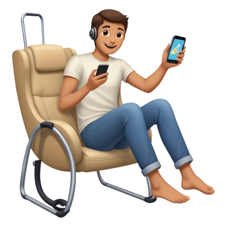 Happy face watching phone with their feet swing in the background  sticker