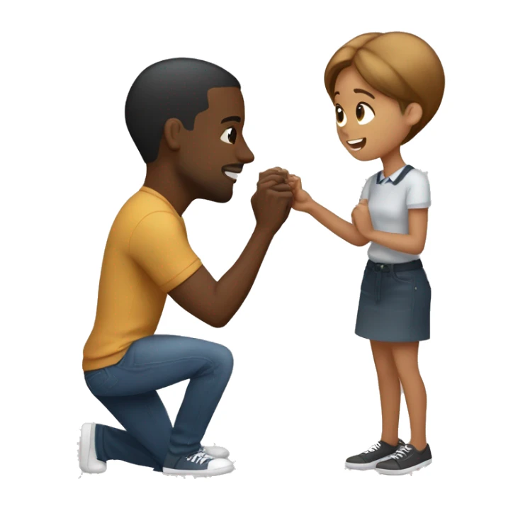 Black guy with short hair proposing on one knee with a ring to a standing light brown girl with brown hair  sticker