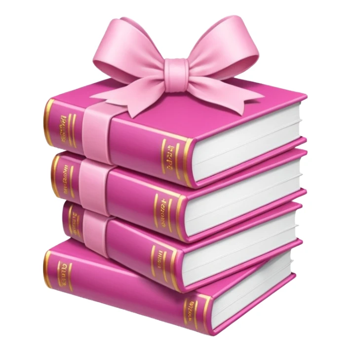 Pink Books stacked up and tied together by a white bow sticker