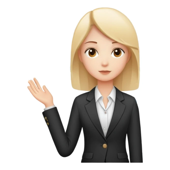 person presenting in front of a simple chart or graph, wearing a blazer and a confident posture sticker