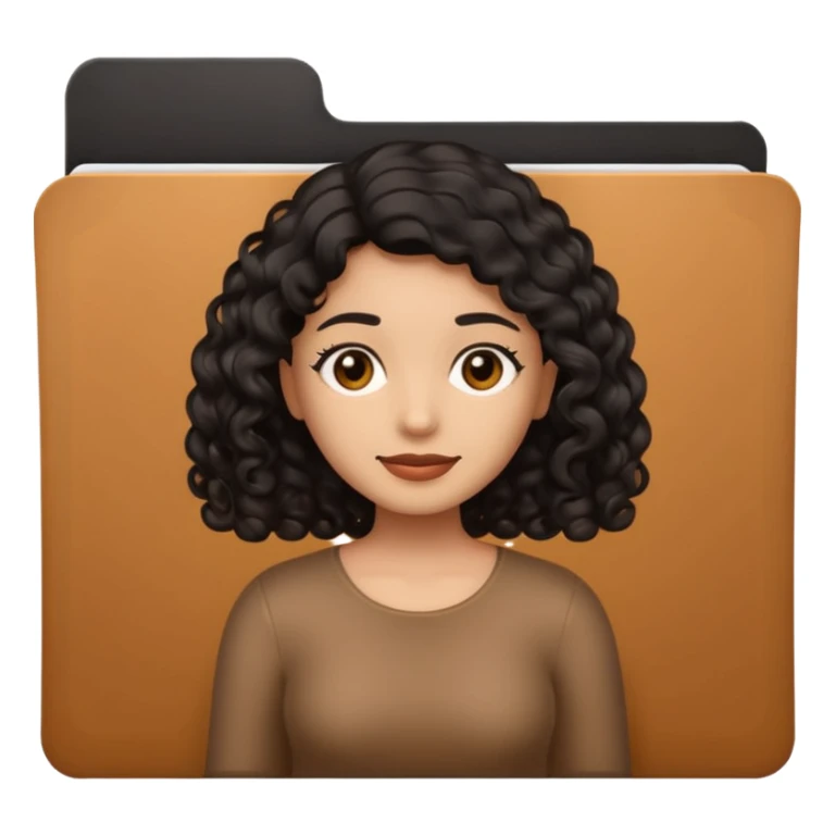 A **simple emoji-style icon** of a **black transparent plastic folder**, sleek and minimal, with **rounded corners**, subtle translucency, soft shading, and a **small logo of a dark canela-skinned latina with curly black hair** on the front.
 sticker