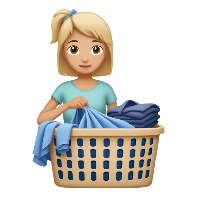 person putting dirty clothes in a laundry basket, simple and friendly sticker
