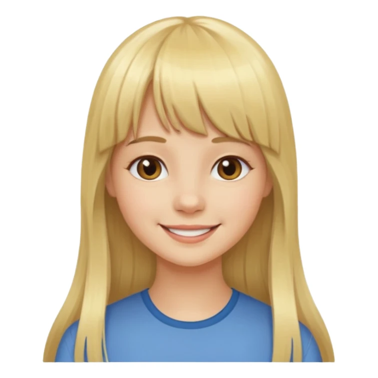 Menina branca de cabelo loiro longo de franja na testa sorrindo  sticker