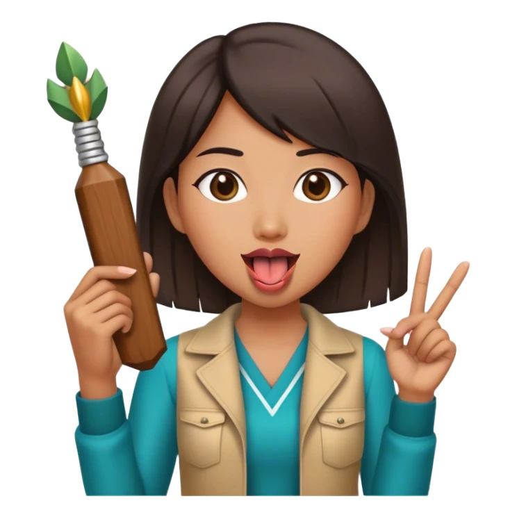 A Asian tall girl holding up two shakas while sticking her tongue out  sticker