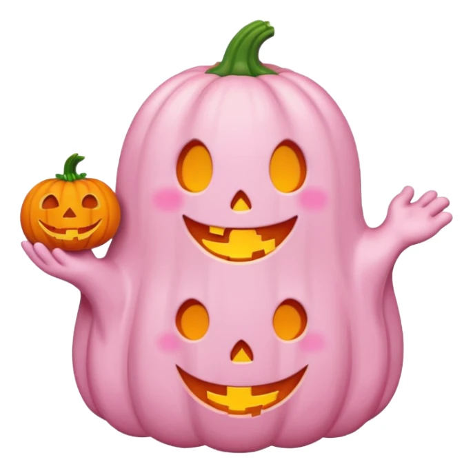 pastel pink ghost with orange pumpkin kawaii style sticker