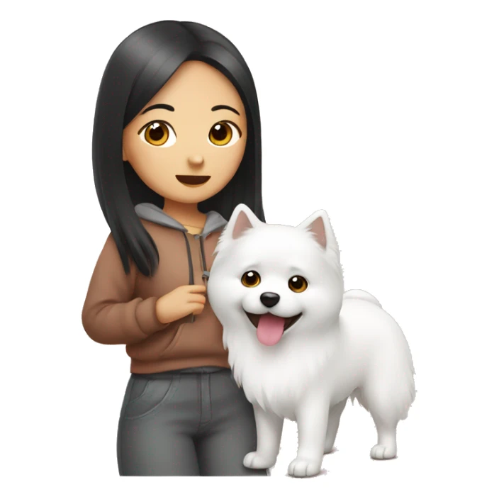 asian girl with Japanese spitz dog sticker