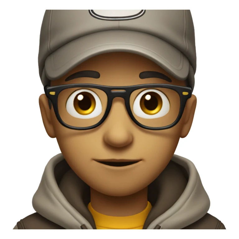 quiet kid with  fake smile and cap and glasses on sticker