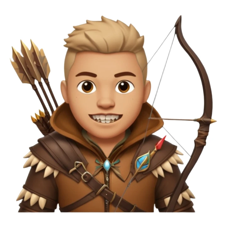 The classic hunter with a bow and arrow on his back, dressed in brown with some decorations made of fierce beasts sticker