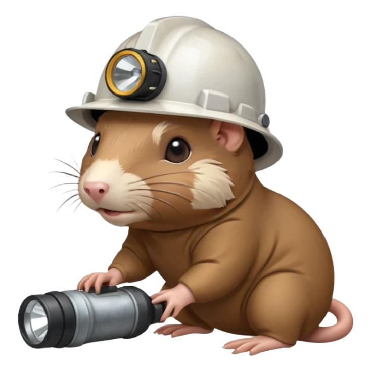 a mole rat with ore drill, white helmet, headlamp sticker