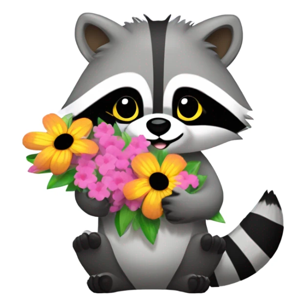 raccoon holding flowers sticker