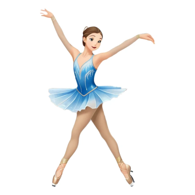 An icon featuring a graceful figure skater performing a spin on the ice. The background includes a grand ice rink palace with shining spotlights and cheering spectators in the stands. Transparent background highlights the elegance and artistry of figure skating sticker