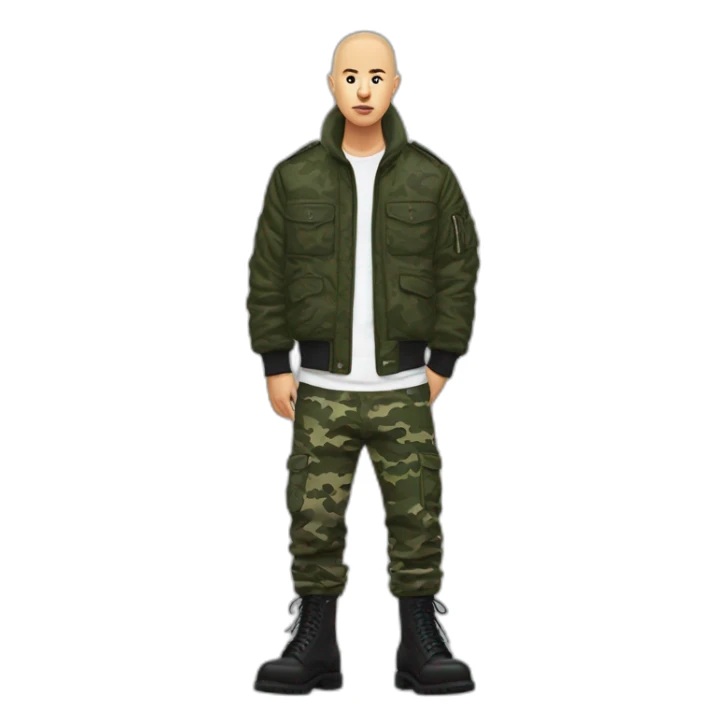 skinhead with ma-1 bomber jacket camo pants and 10 hole doc martens sticker