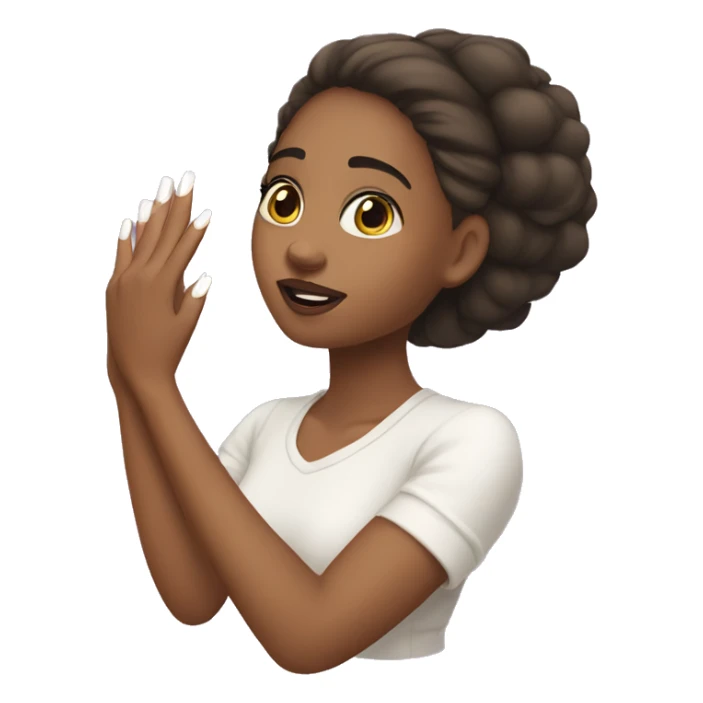 Girl holding her hand up with white French tip nails  sticker