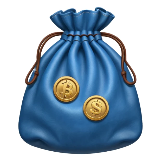 blue coins inside brown money bag sticker