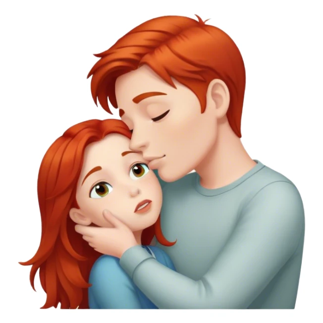 Red hair girl kiss boy sticker
