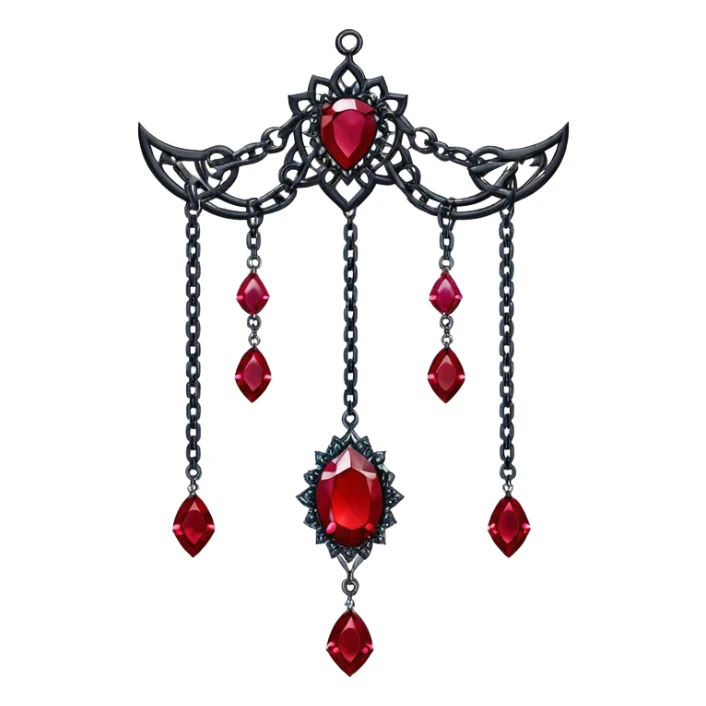 Epic Hanging suncatcher, chains with shiny sparkly with ruby-gemstones and obsidian-gemstones,  sticker