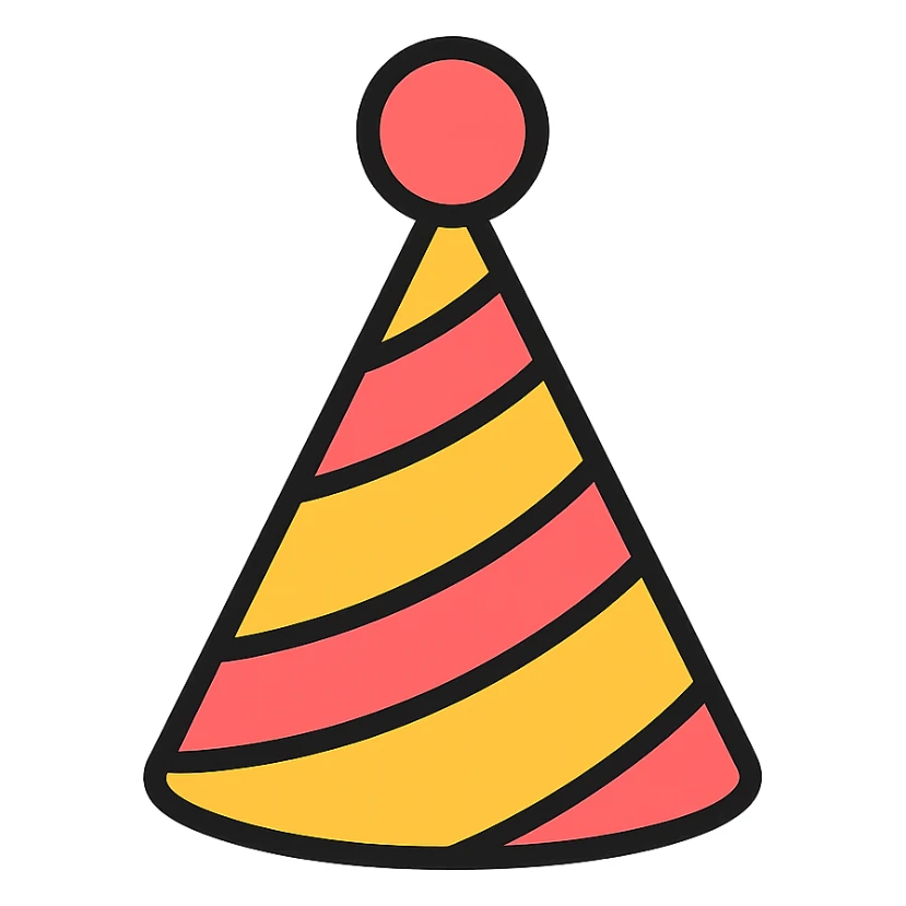party hat with a pom-pom on top, color icon style sticker